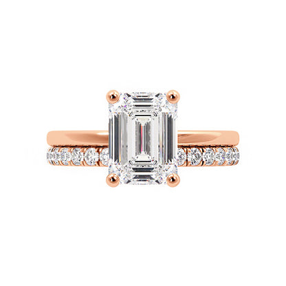 Emerald Cut Moissanite Hidden Halo Bridal Set