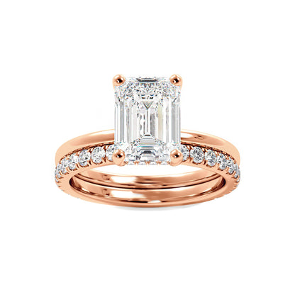 Emerald Cut Moissanite Hidden Halo Bridal Set