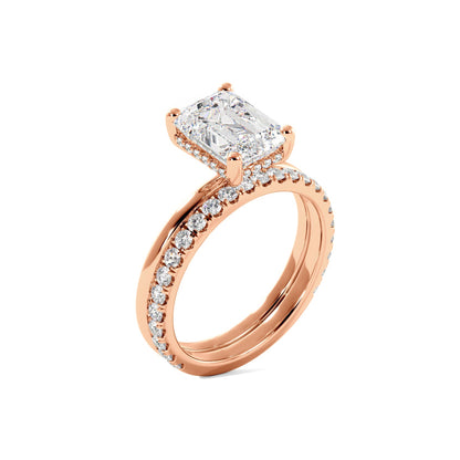 Emerald Cut Moissanite Hidden Halo Bridal Set
