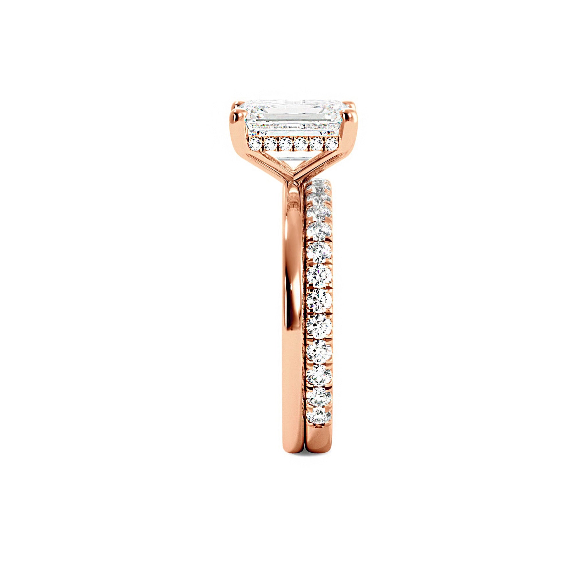 Emerald Cut Moissanite Hidden Halo Bridal Set