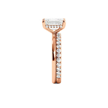 Emerald Cut Moissanite Hidden Halo Bridal Set