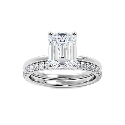 Emerald Cut Moissanite Hidden Halo Bridal Set