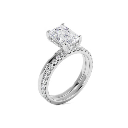 Emerald Cut Moissanite Hidden Halo Bridal Set