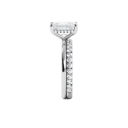 Emerald Cut Moissanite Hidden Halo Bridal Set