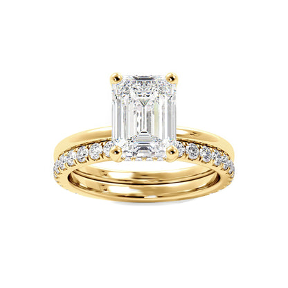 Emerald Cut Moissanite Hidden Halo Bridal Set