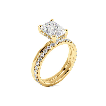 Emerald Cut Moissanite Hidden Halo Bridal Set