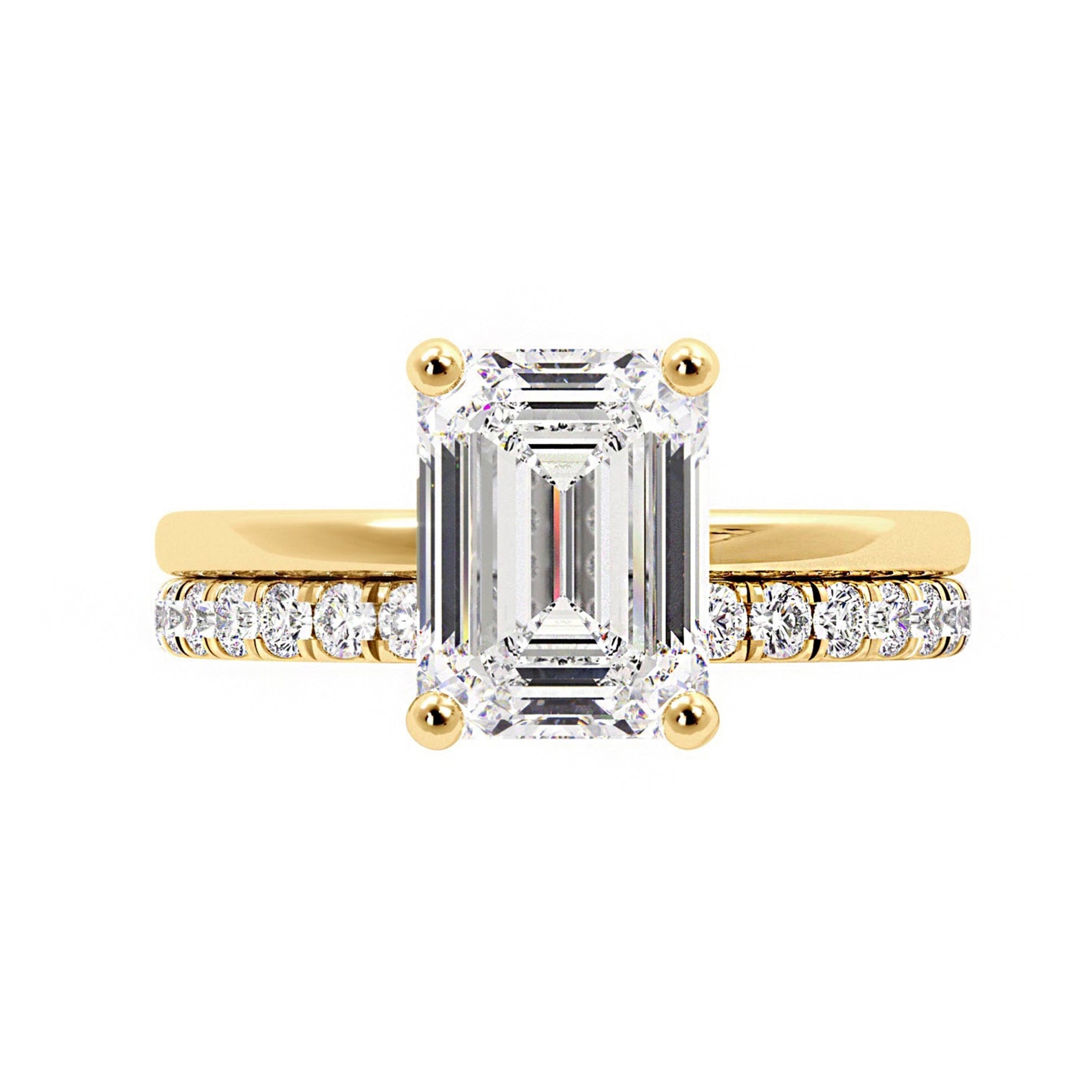 Emerald Cut Moissanite Hidden Halo Bridal Set
