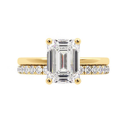 Emerald Cut Moissanite Hidden Halo Bridal Set