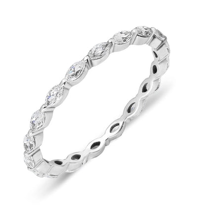 White gold Marquise Diamond Wedding Ring with lab-grown diamonds in a single prong setting, designed for stacking or as a wedding band.
