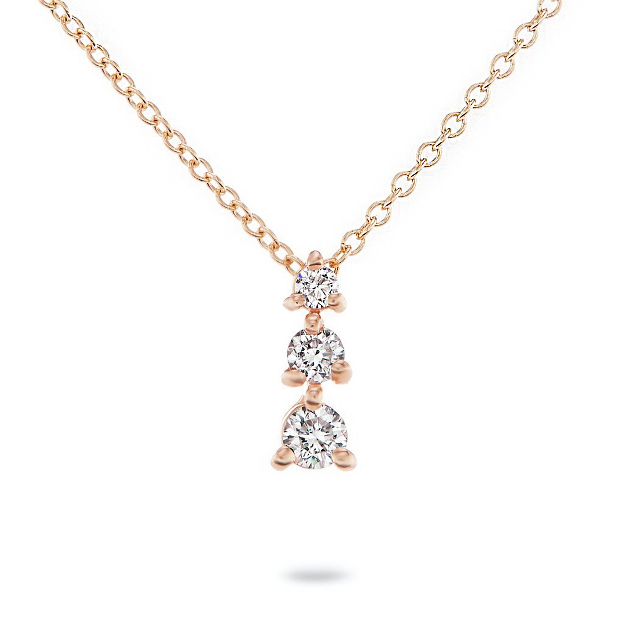 Vertically Graduated Three Stone Diamond Pendant Necklace