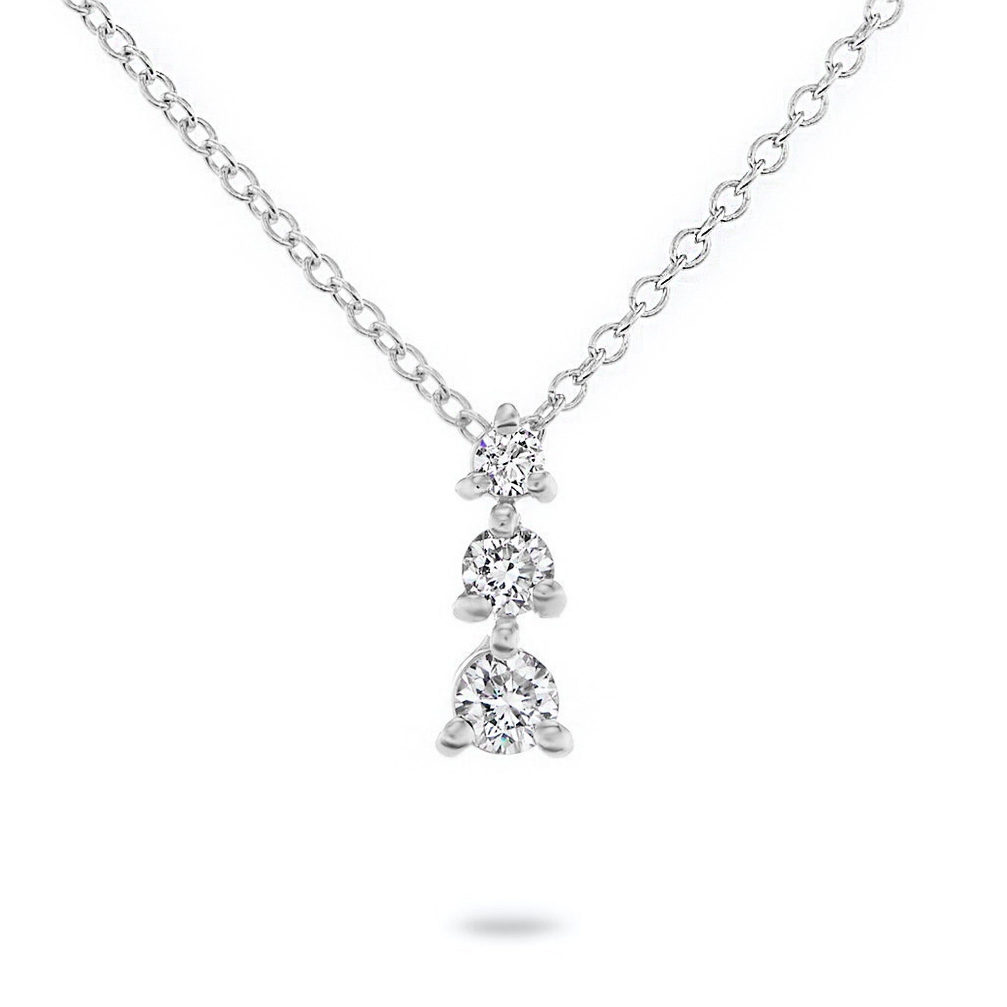 Vertically Graduated Three Stone Diamond Pendant Necklace