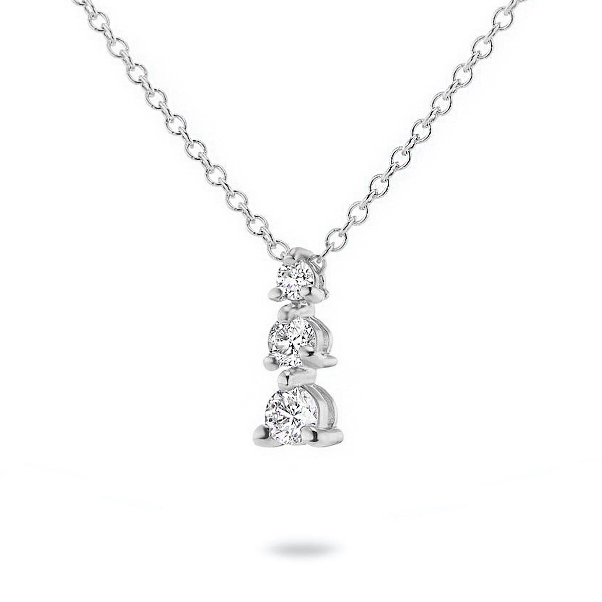 Vertically Graduated Three Stone Diamond Pendant Necklace