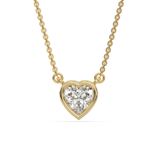Solitaire Heart Bezel Set Single Diamond Pendant Necklace