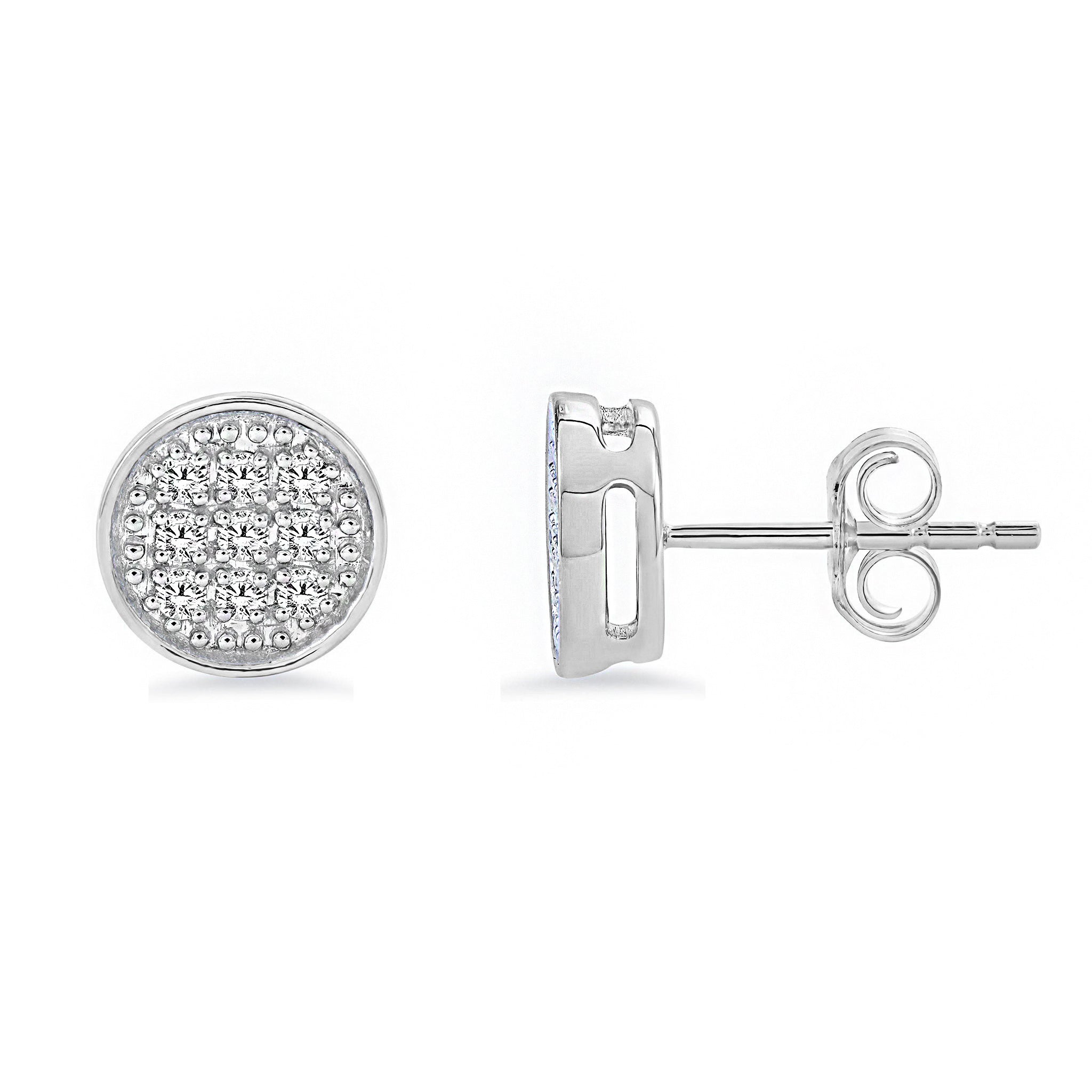Iced Out Cluster Round Diamond Stud Earrings Push Back