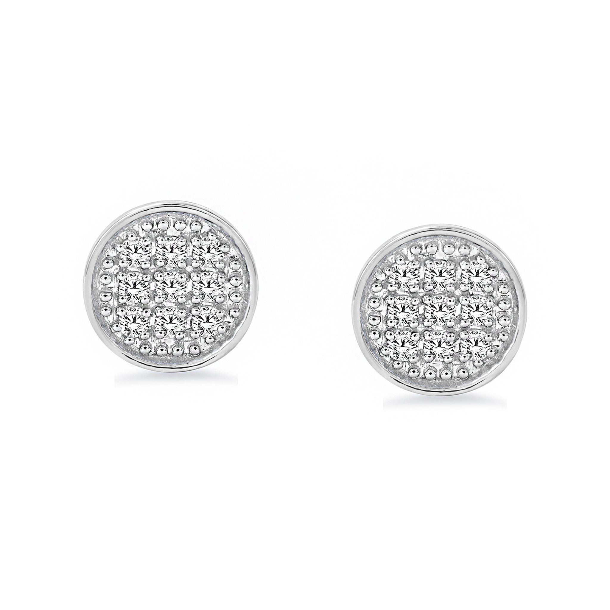Iced Out Cluster Round Diamond Stud Earrings Push Back