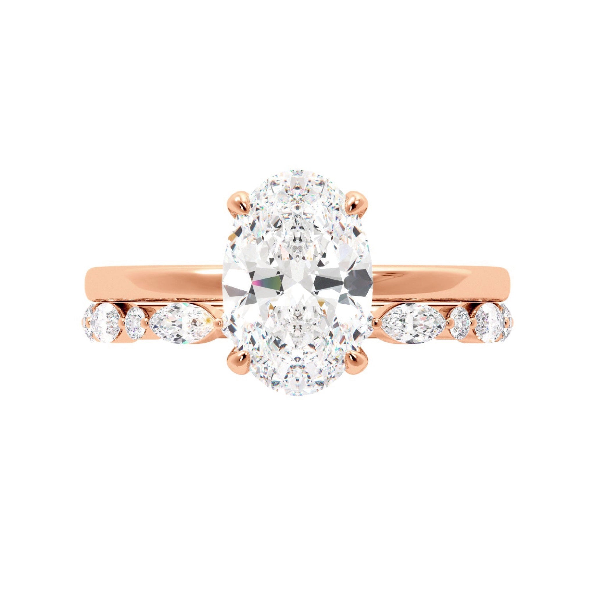 Oval Solitaire Engagement Ring With Minimalist Half Eternity Band