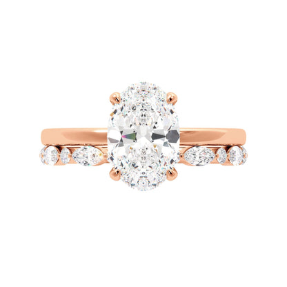 Oval Solitaire Engagement Ring With Minimalist Half Eternity Band