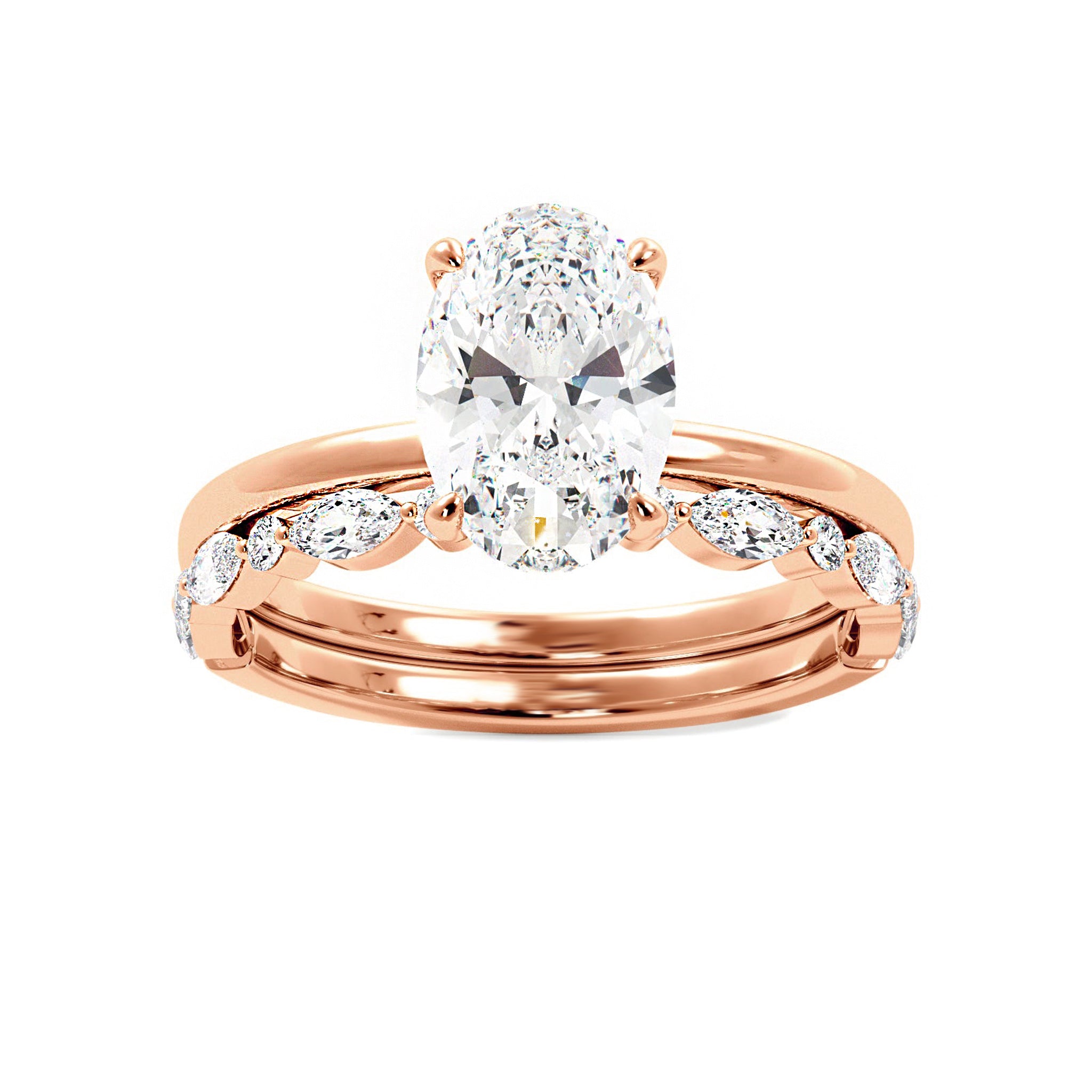 Oval Solitaire Engagement Ring With Minimalist Half Eternity Band