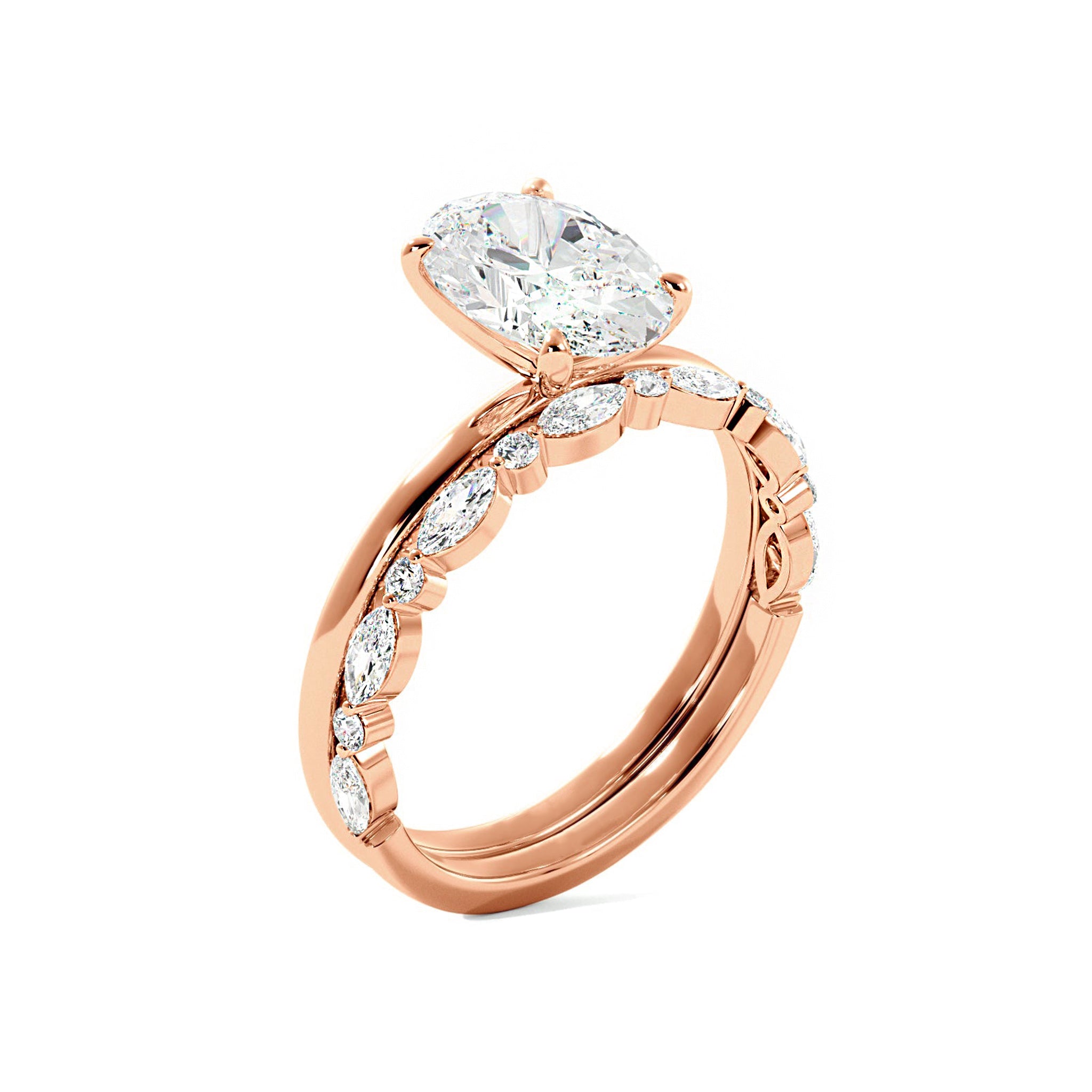 Oval Solitaire Engagement Ring With Minimalist Half Eternity Band