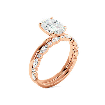 Oval Solitaire Engagement Ring With Minimalist Half Eternity Band