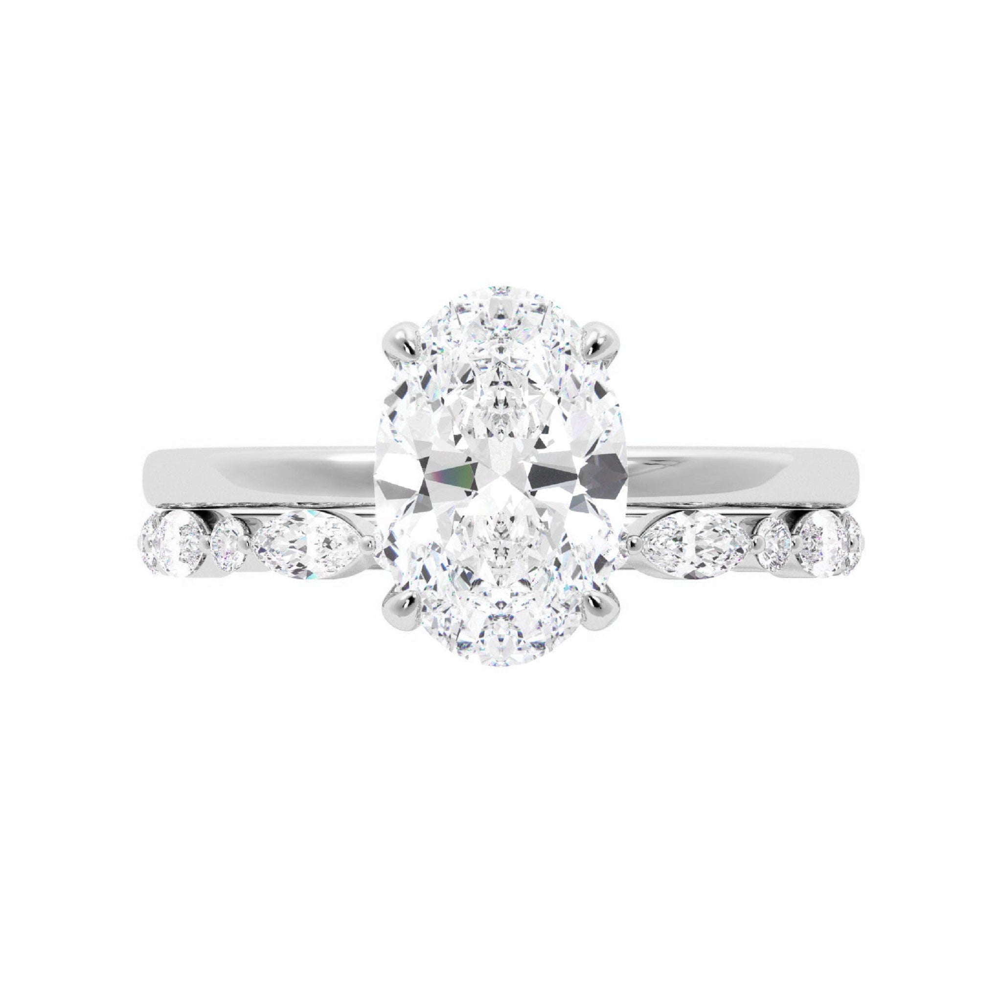 Oval Solitaire Engagement Ring With Minimalist Half Eternity Band