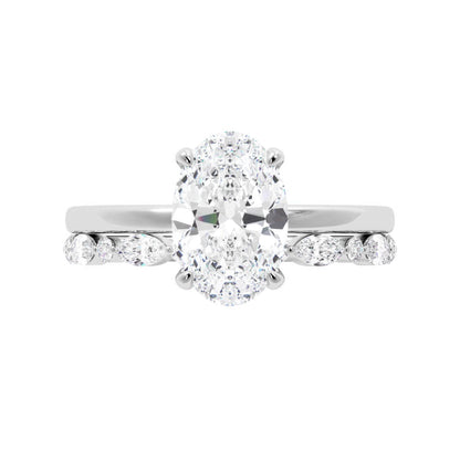 Oval Solitaire Engagement Ring With Minimalist Half Eternity Band