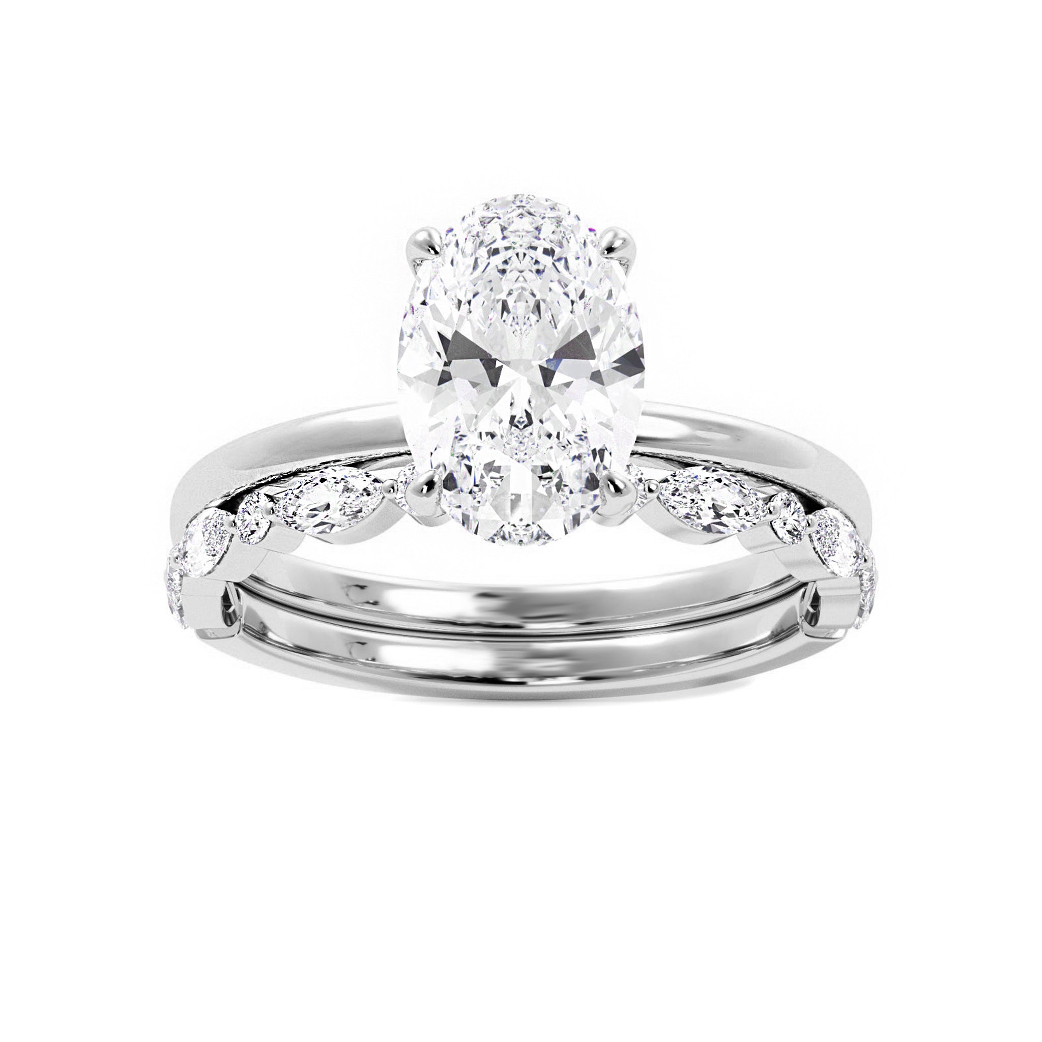 Oval Solitaire Engagement Ring With Minimalist Half Eternity Band