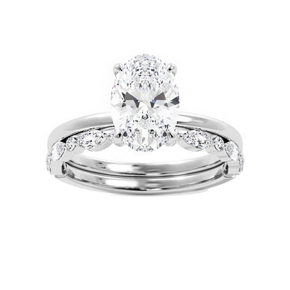 Oval Solitaire Engagement Ring With Minimalist Half Eternity Band
