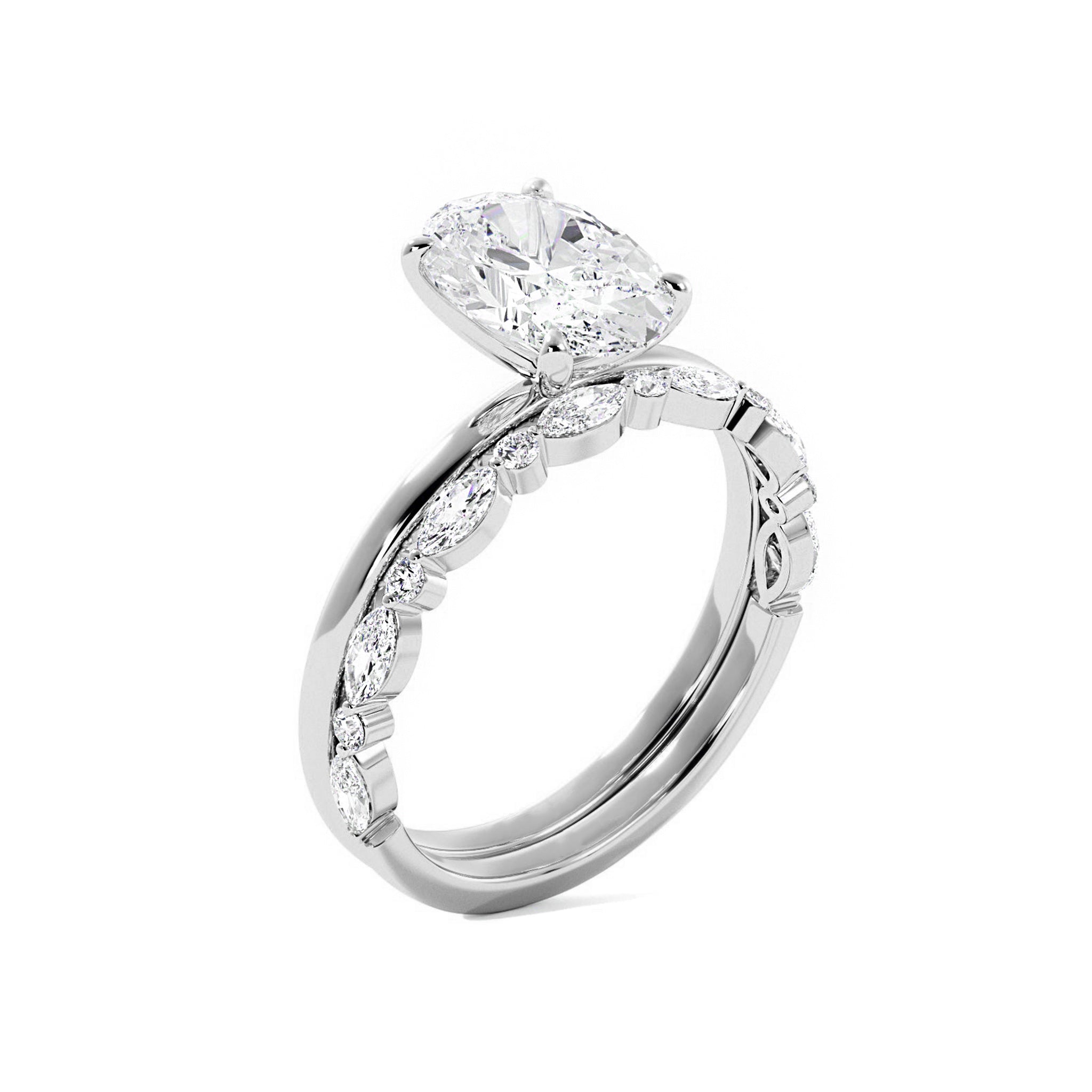 Oval Solitaire Engagement Ring With Minimalist Half Eternity Band