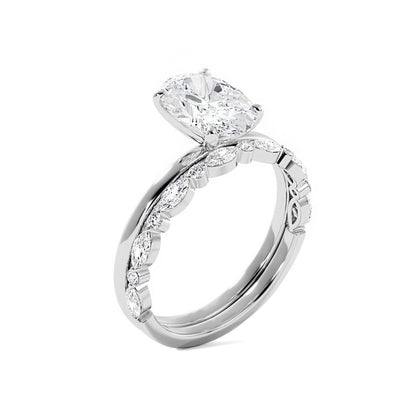Oval Solitaire Engagement Ring With Minimalist Half Eternity Band