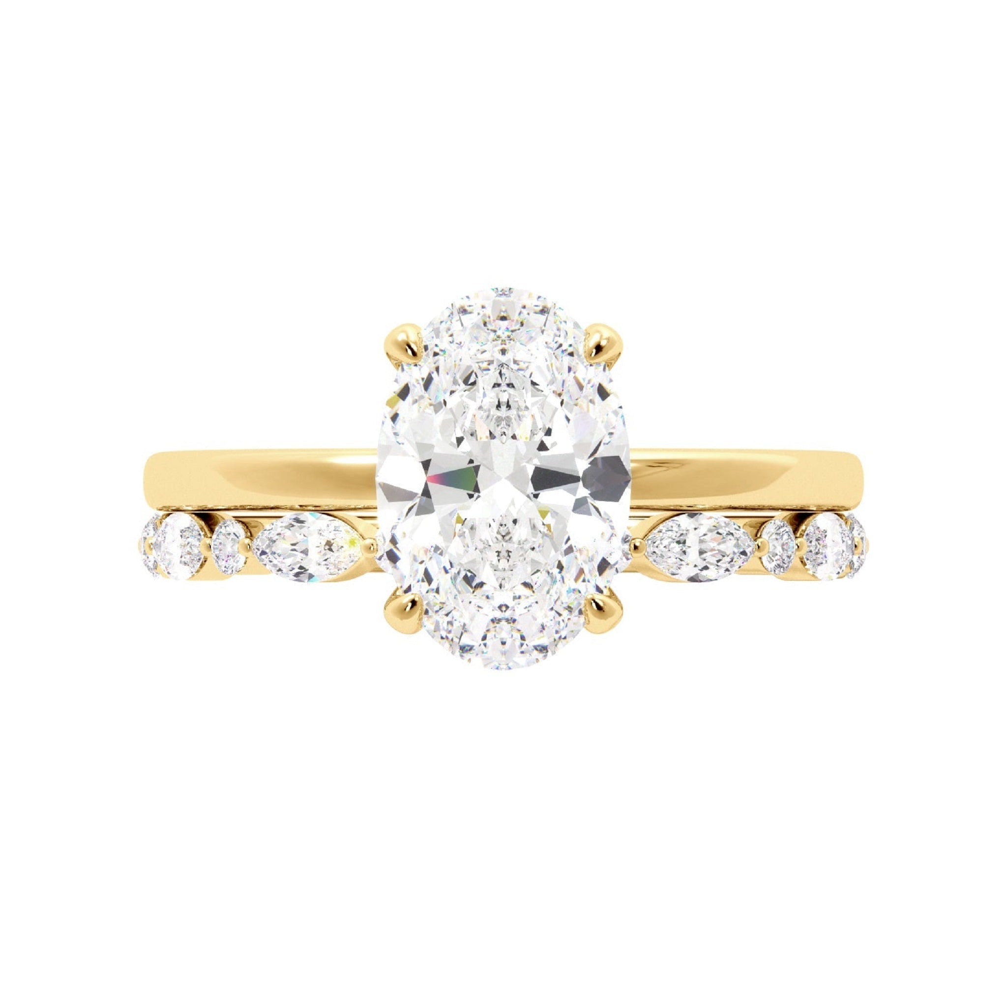 Oval Solitaire Engagement Ring With Minimalist Half Eternity Band