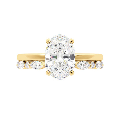 Oval Solitaire Engagement Ring With Minimalist Half Eternity Band