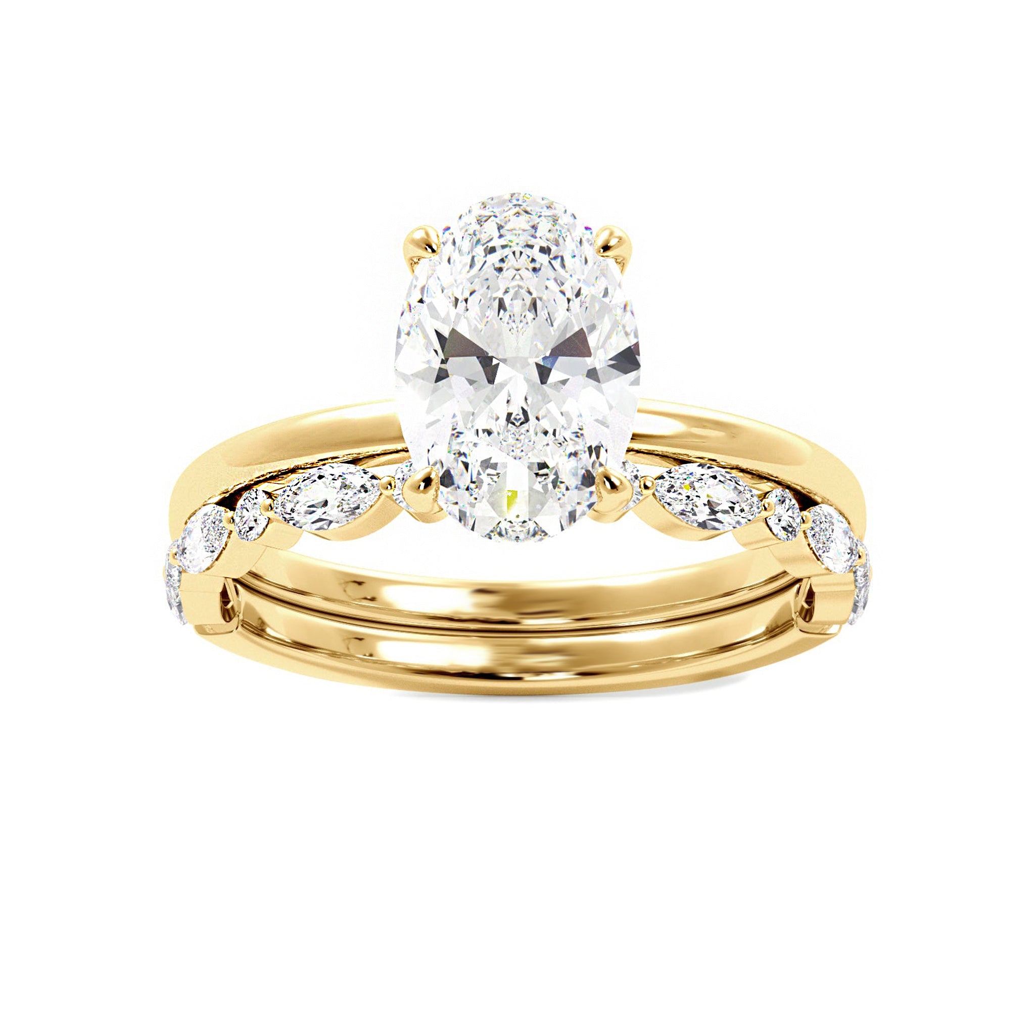 Oval Solitaire Engagement Ring With Minimalist Half Eternity Band