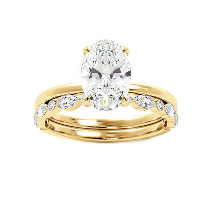 Oval Solitaire Engagement Ring With Minimalist Half Eternity Band