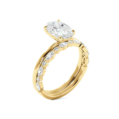 Oval Solitaire Engagement Ring With Minimalist Half Eternity Band