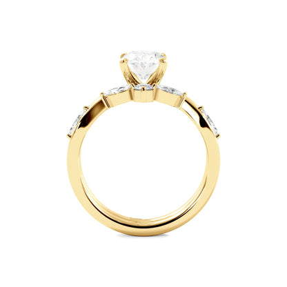 Solitaire Oval Diamond Ring With Marquise Floral Band