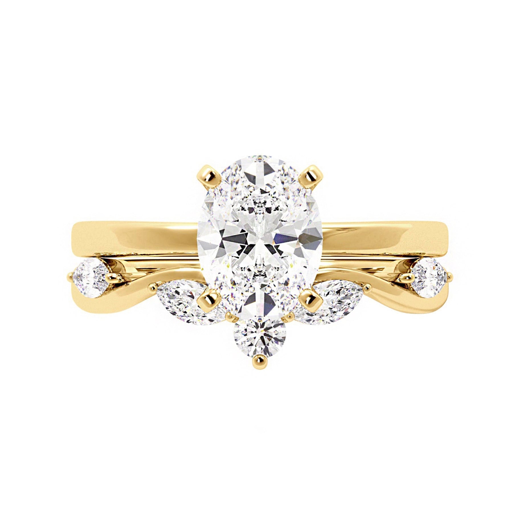 Solitaire Oval Diamond Ring With Marquise Floral Band