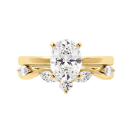 Solitaire Oval Diamond Ring With Marquise Floral Band
