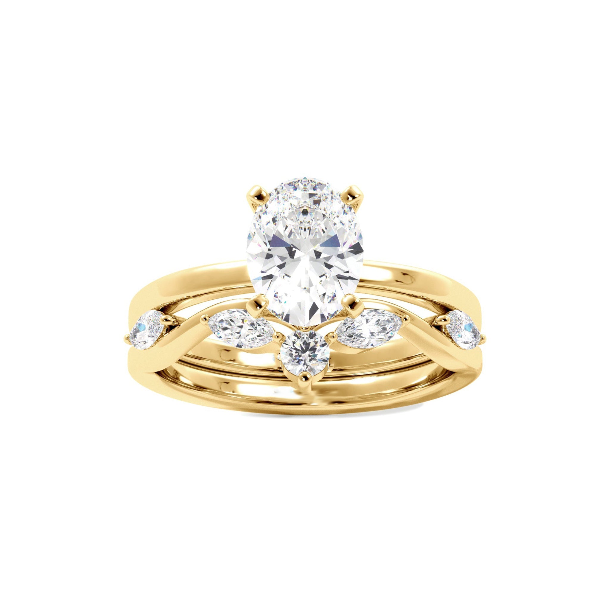 Solitaire Oval Diamond Ring With Marquise Floral Band