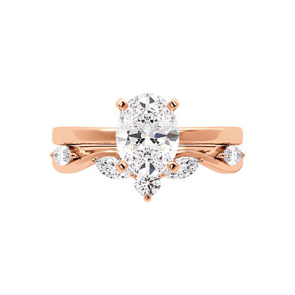 Solitaire Oval Diamond Ring With Marquise Floral Band