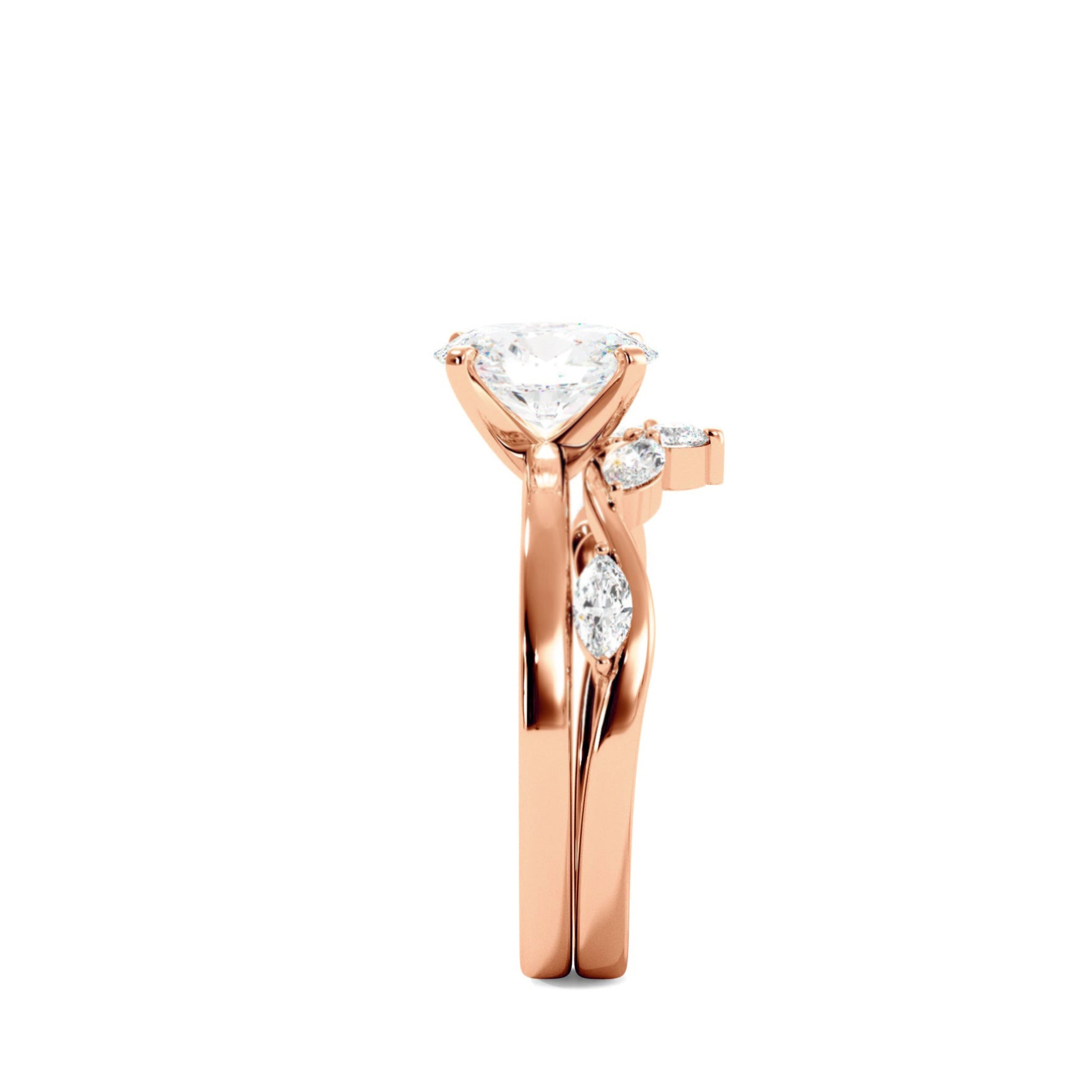 Solitaire Oval Diamond Ring With Marquise Floral Band