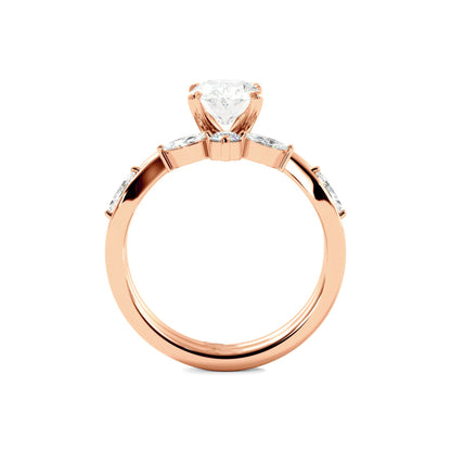 Solitaire Oval Diamond Ring With Marquise Floral Band