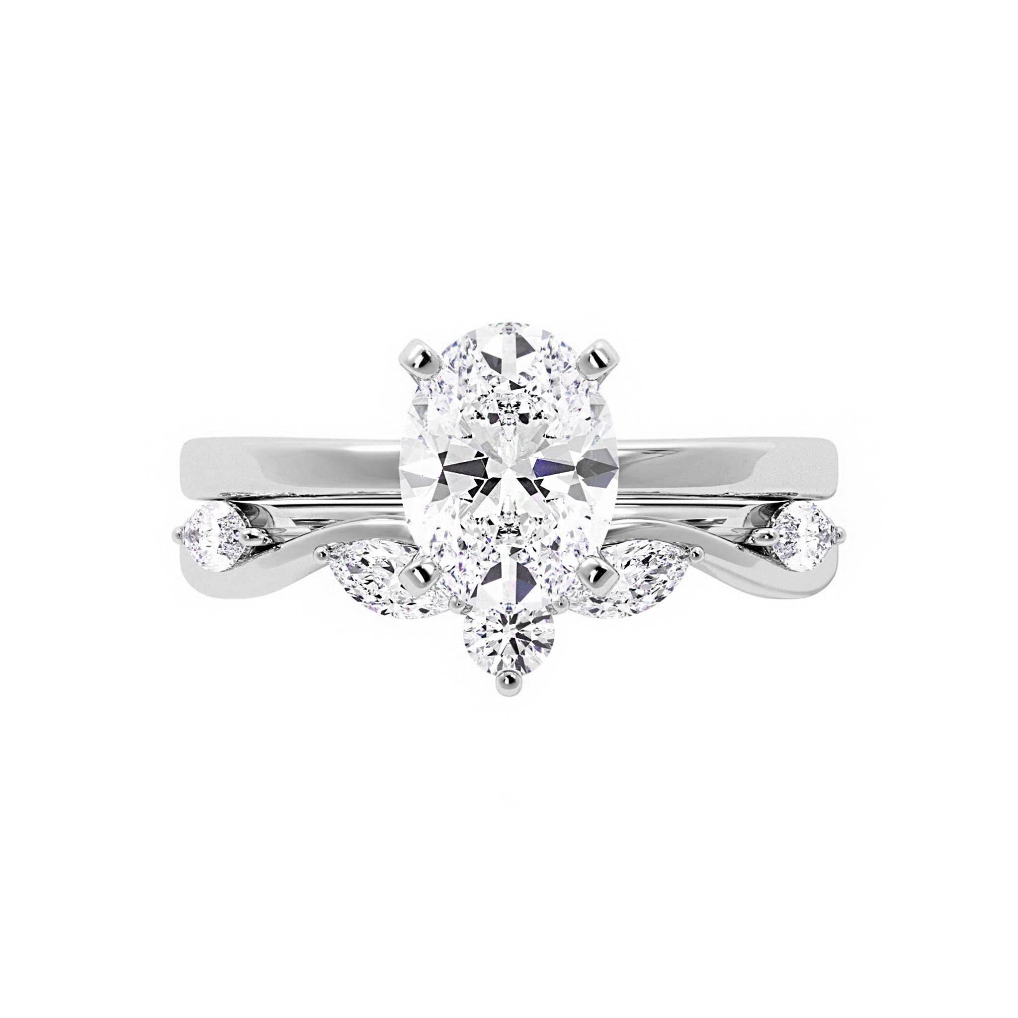 Solitaire Oval Diamond Ring With Marquise Floral Band