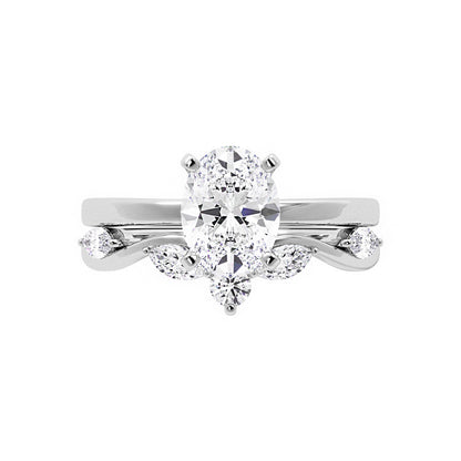 Solitaire Oval Diamond Ring With Marquise Floral Band