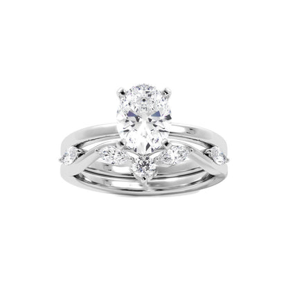 Solitaire Oval Diamond Ring With Marquise Floral Band