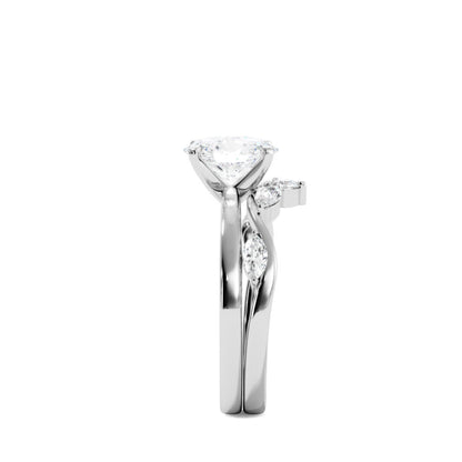 Solitaire Oval Diamond Ring With Marquise Floral Band