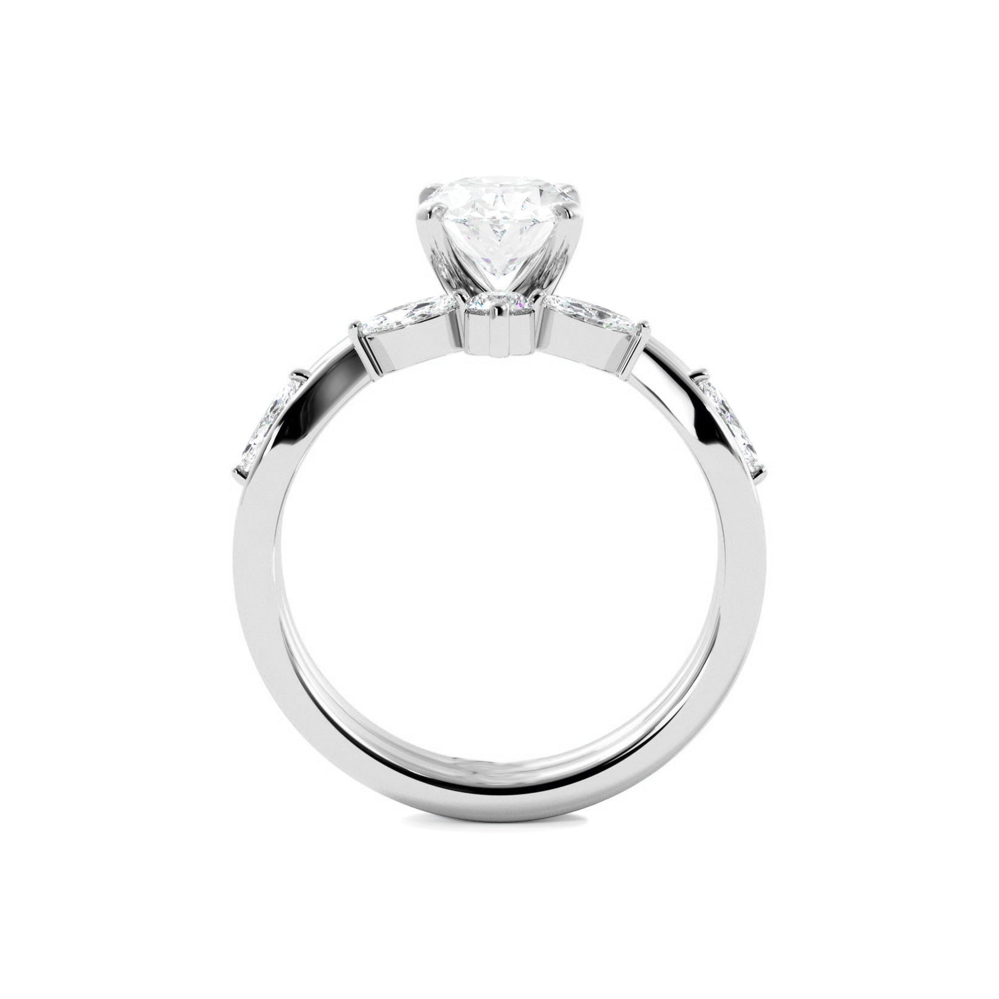 Solitaire Oval Diamond Ring With Marquise Floral Band