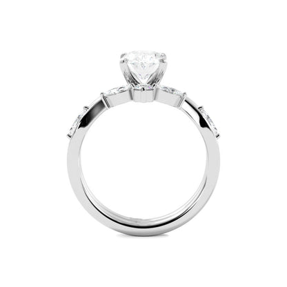 Solitaire Oval Diamond Ring With Marquise Floral Band