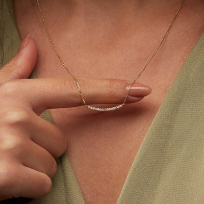 Dainty Pave Diamond Curved Bar Necklace for Women