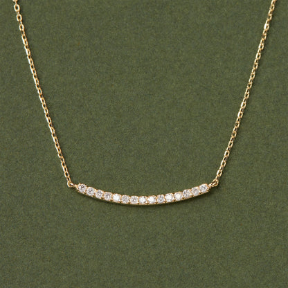Dainty Pave Diamond Curved Bar Necklace for Women